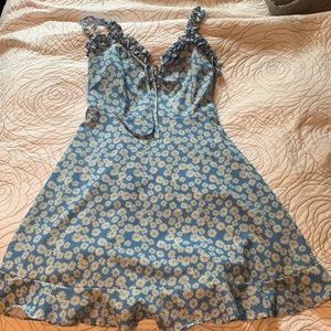 blue sunflower mini babydoll dress shein size small-medium